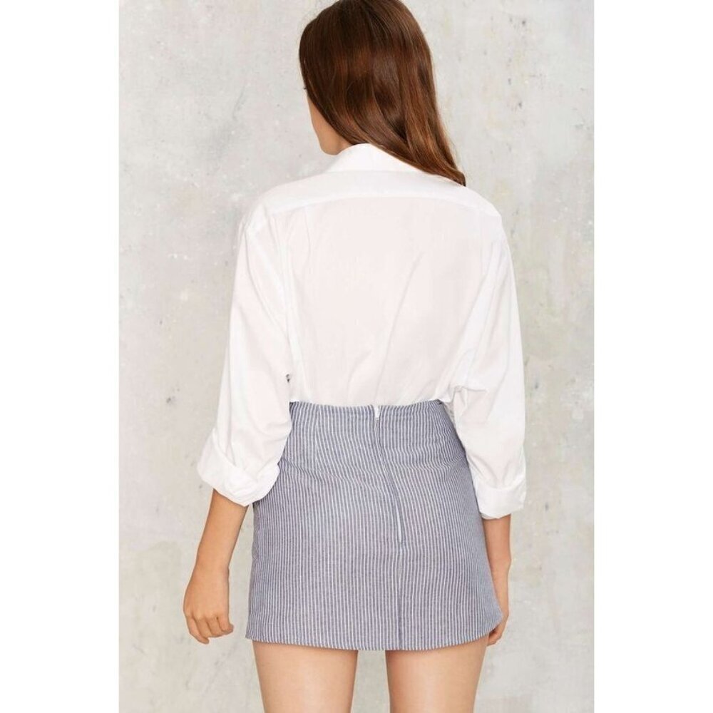 Nasty Gal Primi Women's Blue Cotton Striped Wrap Mini Skirt Size M NWOT - Picture 9 of 16